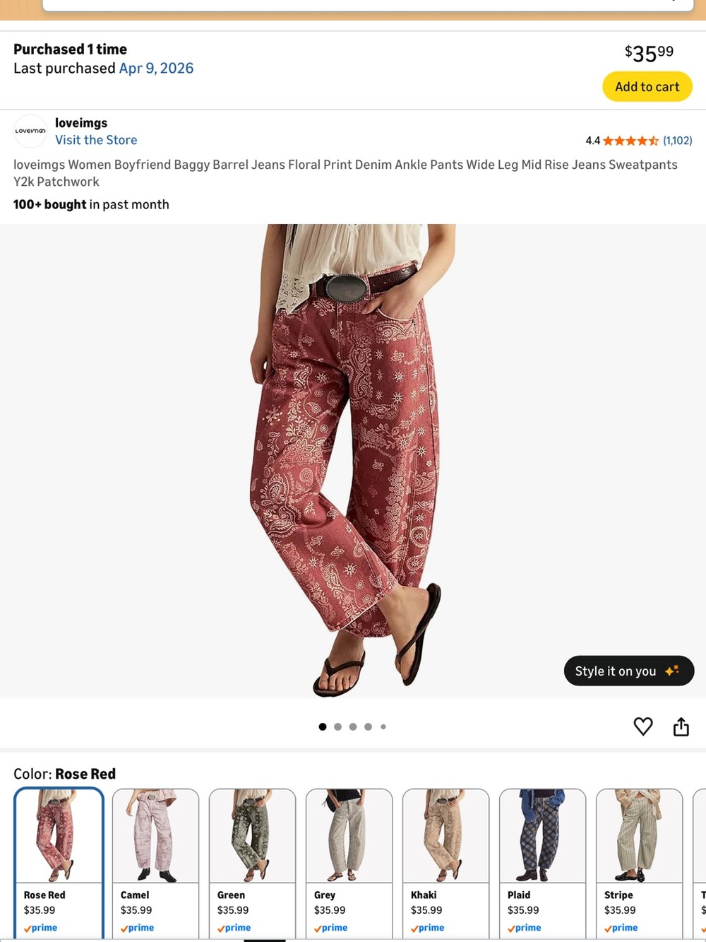 Women's Rose Red Floral Bandana Boyfriend Jeans